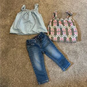 Adorable 18 month baby girl bundle Summer sleeveless shirt & jeans jeggings 18m